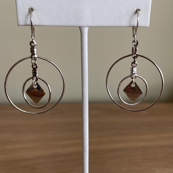 HAND CRAFTED HOOP EARRINGS Silver Plated Double Hoops Pierced - Picture 4 of 11